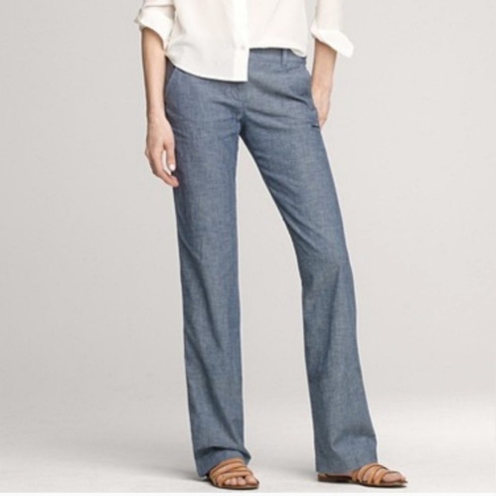 **SOLD** J Crew Belmarin City Fit Pants Chambray Blue Straight Leg 100% Cotton 8